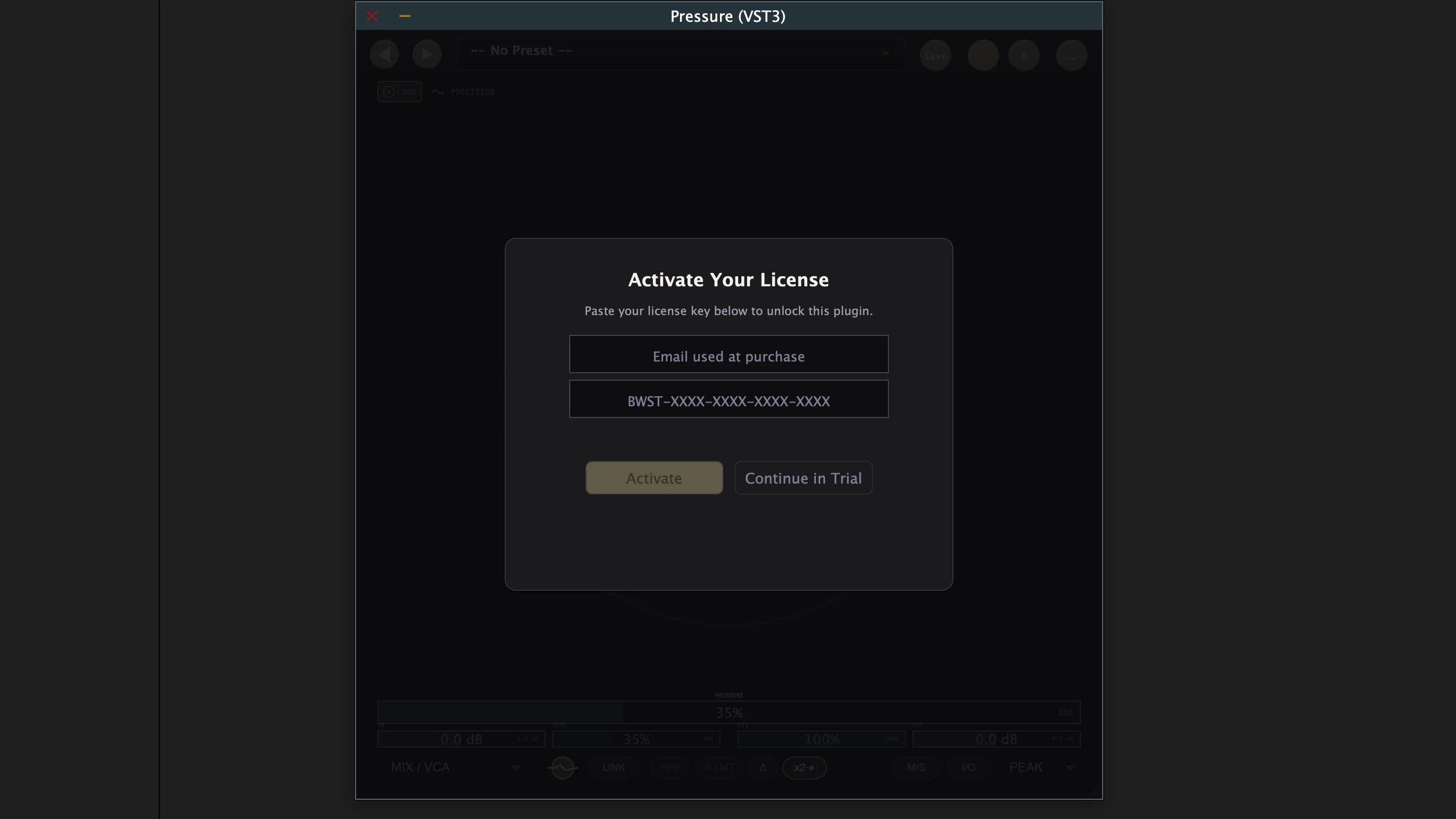In-plugin license activation dialog