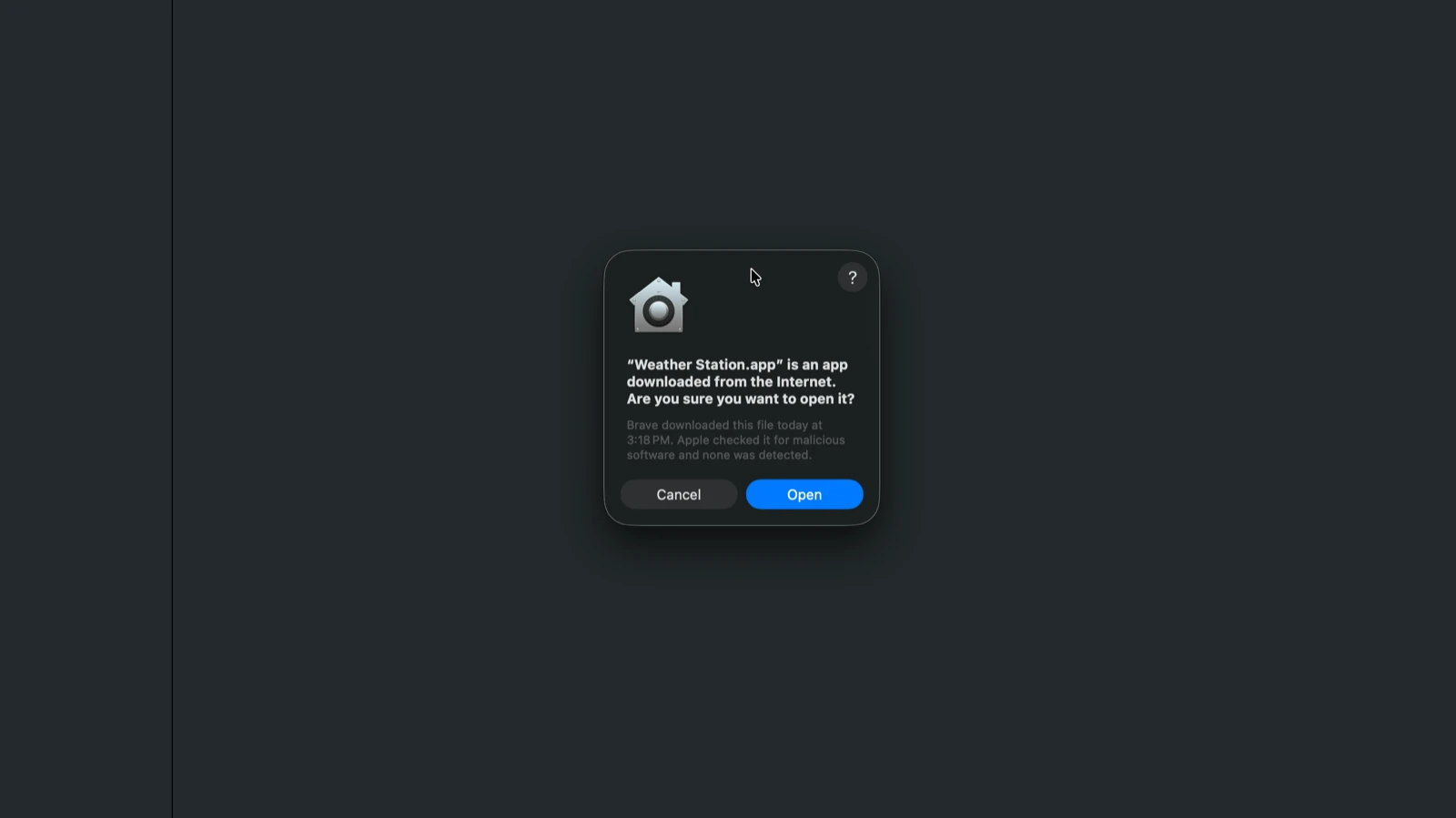 macOS Gatekeeper security warning dialog