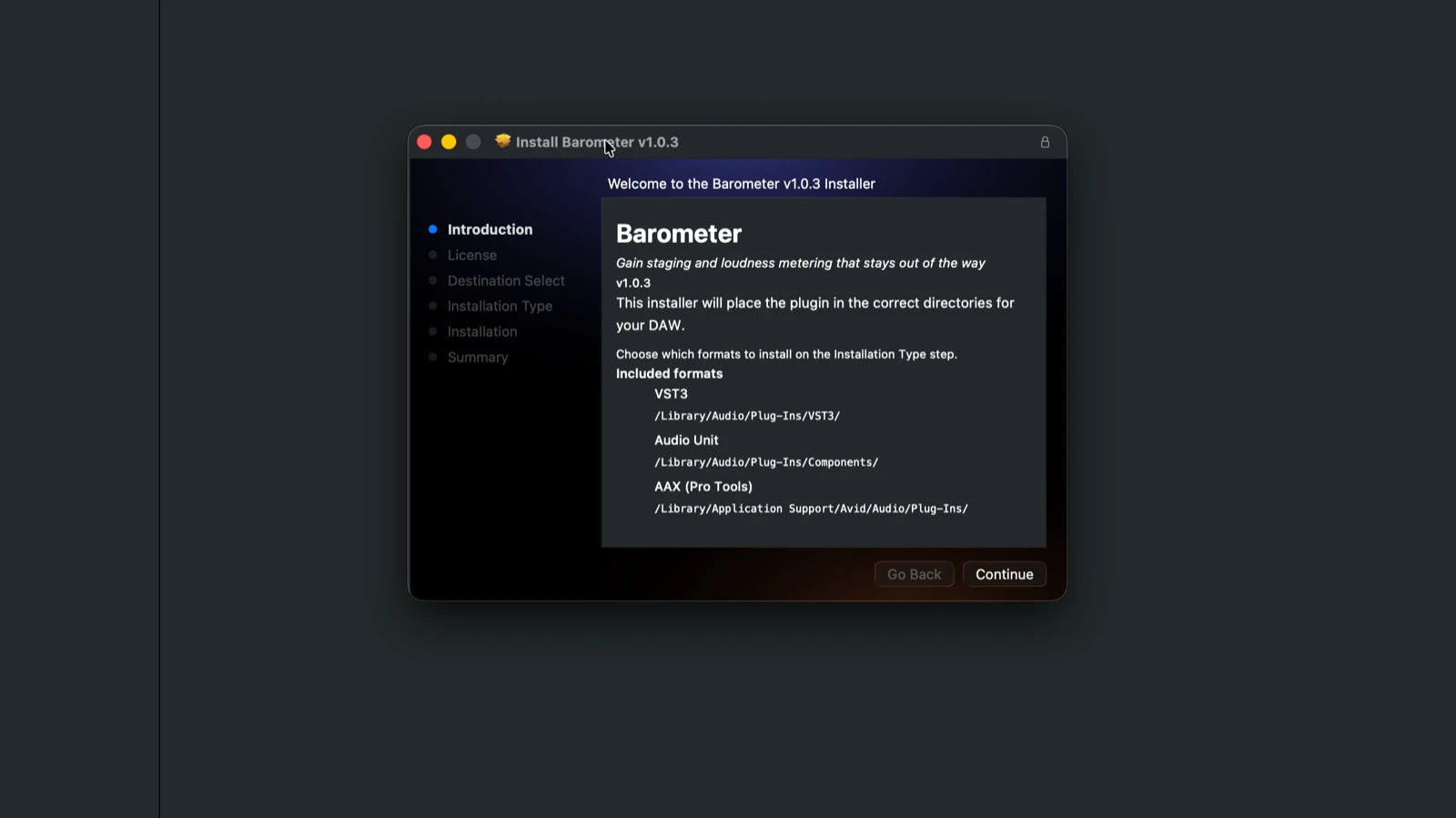 macOS package installer dialog